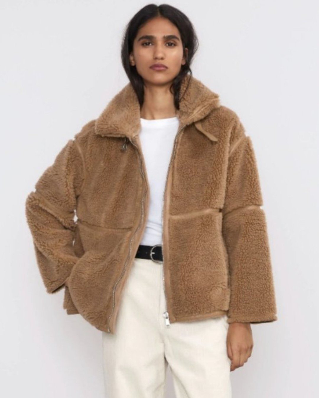 Manteau Zara en tissu teddy doux et chaud 
