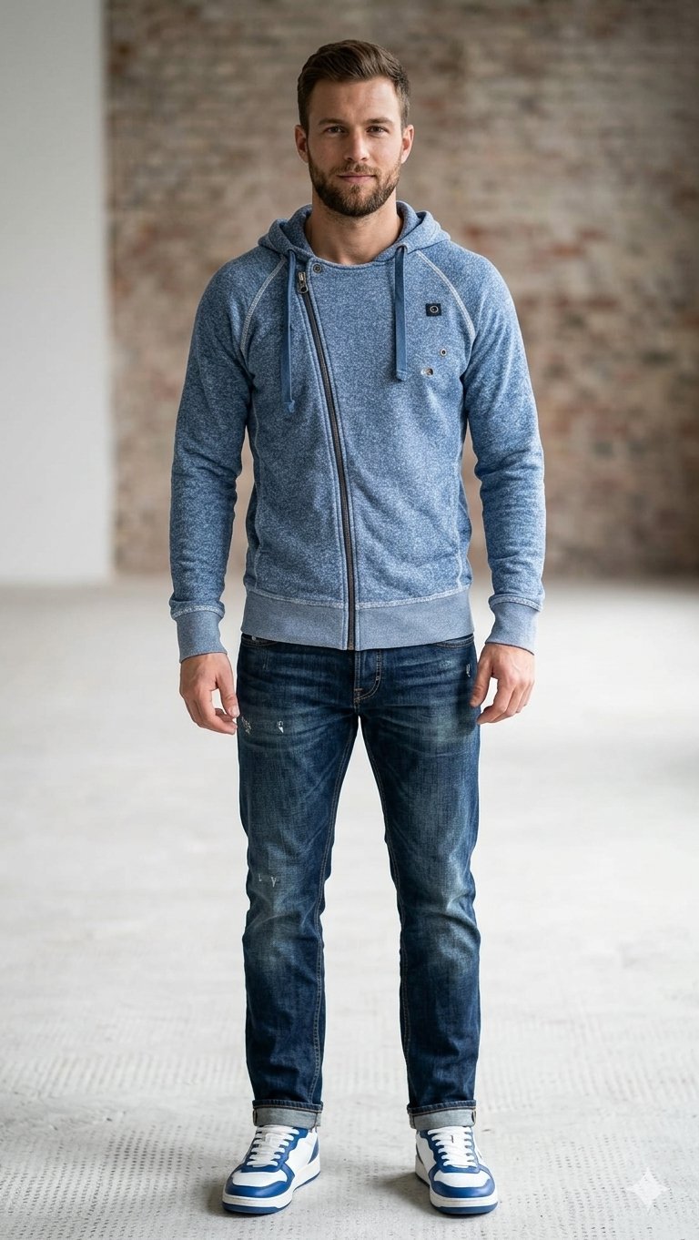 Sweat à capuche bleu chiné 