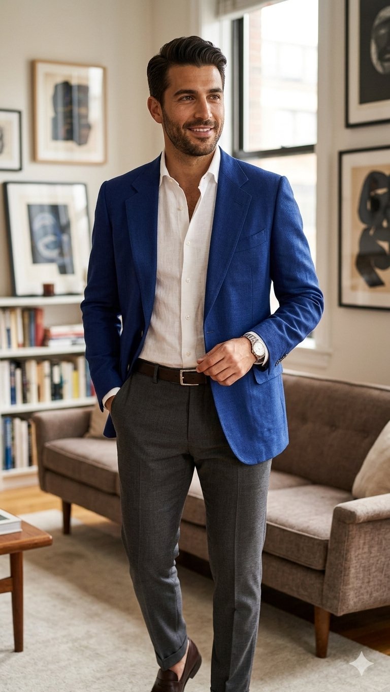 Blazer bleu en lin pour homme 