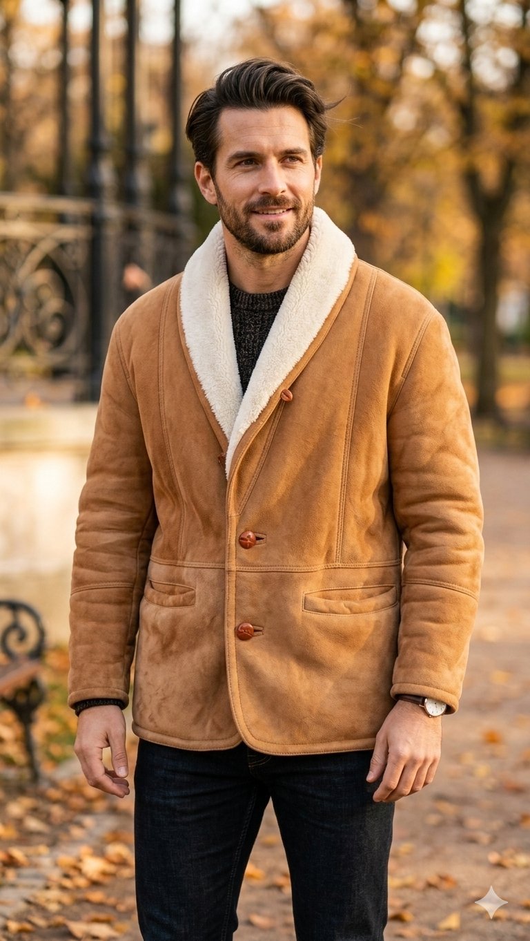 Manteau beige daim intérieur fourrure naturel 