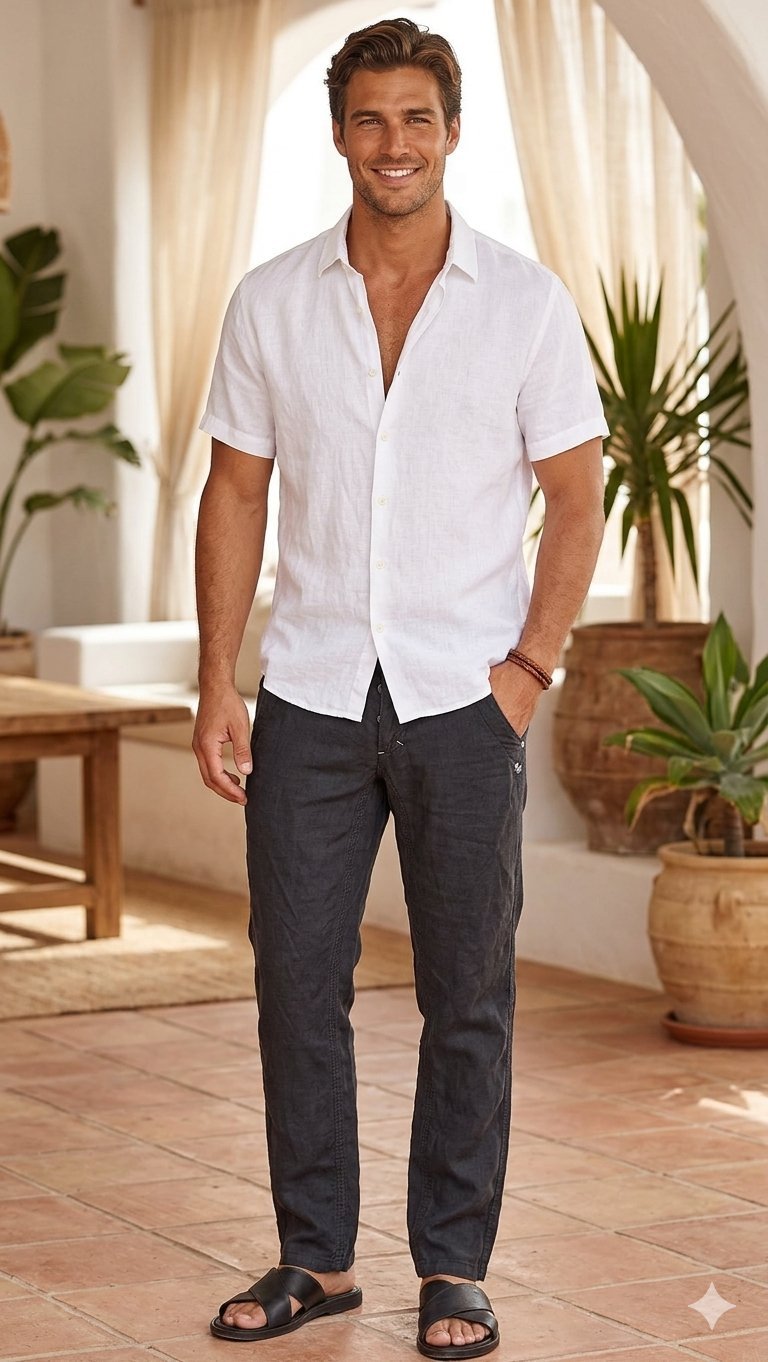 Pantalon noir en lin pour homme 