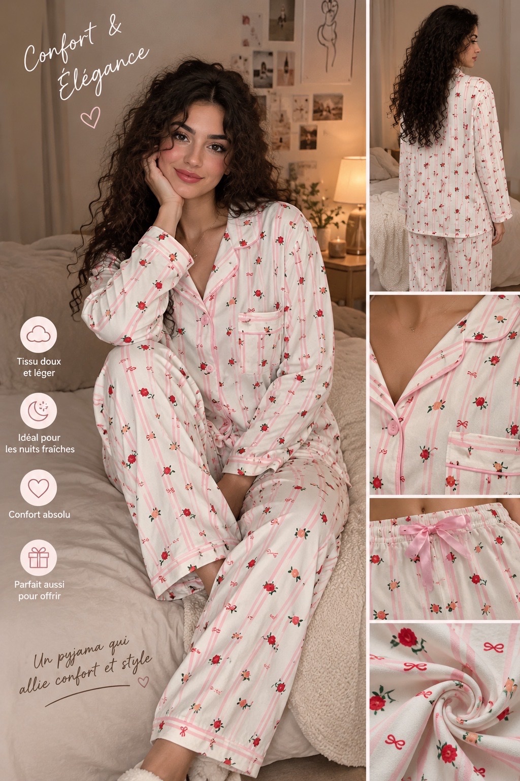 🌸 Pyjama fleuri ultra féminin & confortable 🌸