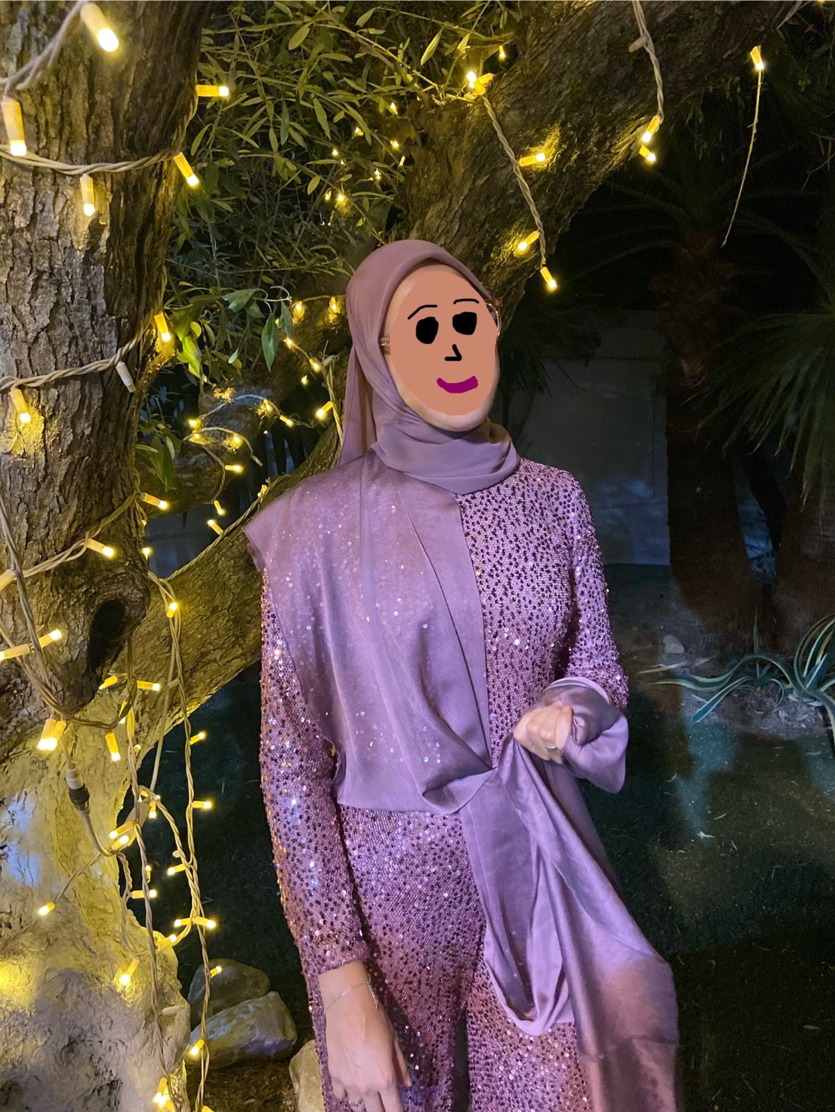 Combinaison chic Rose Scintillante avec Détails Mousseline et echarpe, pour femme voilée