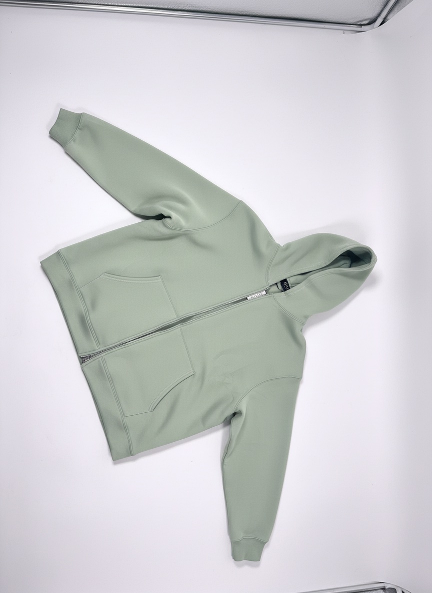 Boxy Zip Through Bonded Scuba Hoodie