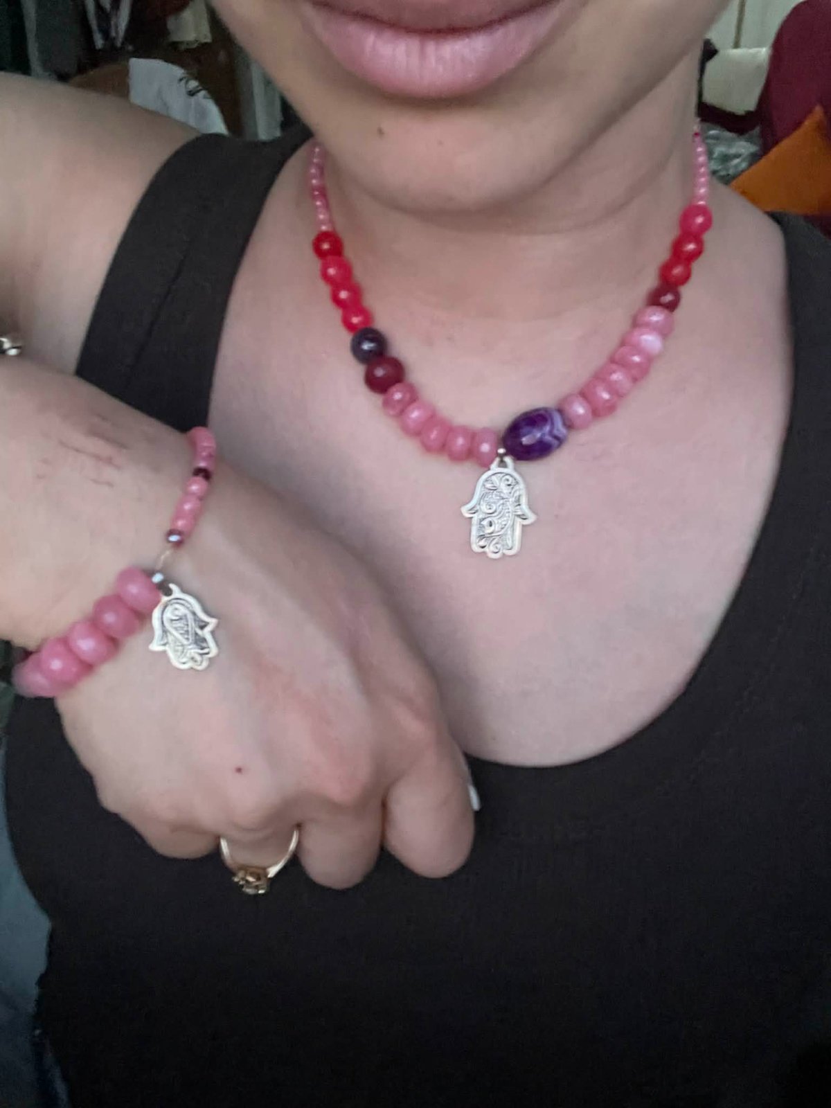 Rose bonbon,argent et pierres 