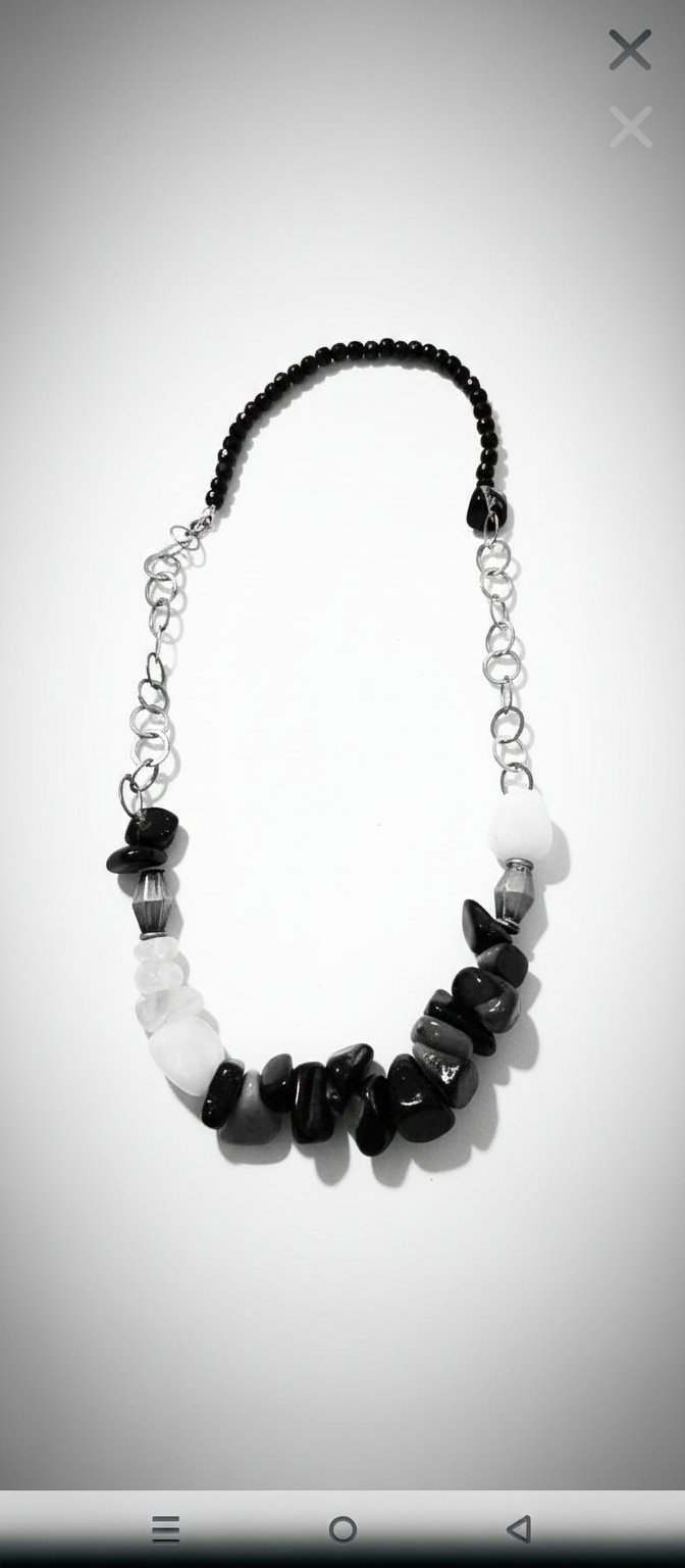Collier fait main onyx ,aghates,quatz et argent