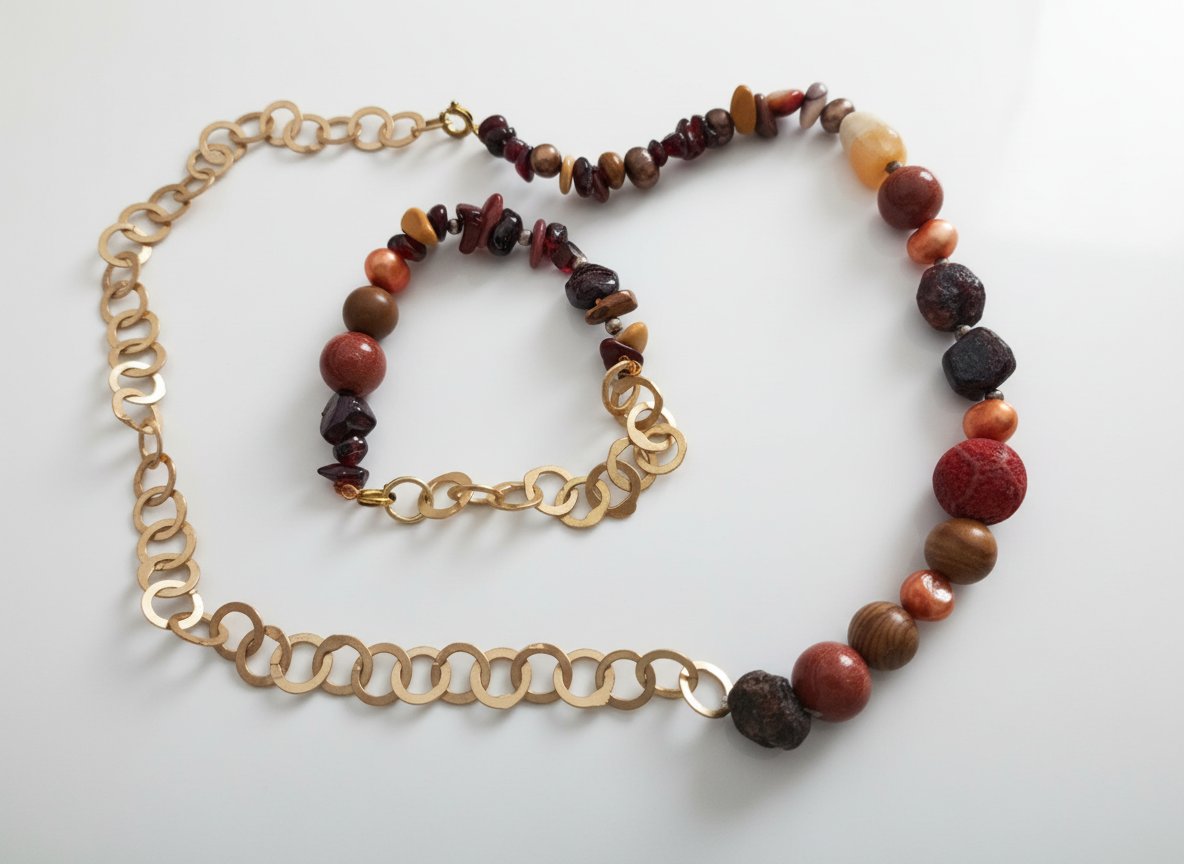 Pierre de lave,perles de culture,jaspe marron entre perles en argent ,rihana en cuivre doré 