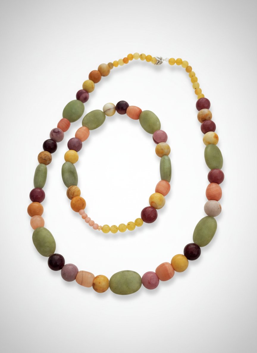 Colier ras du cou et bracelet en jaspes et jade vert et aghates