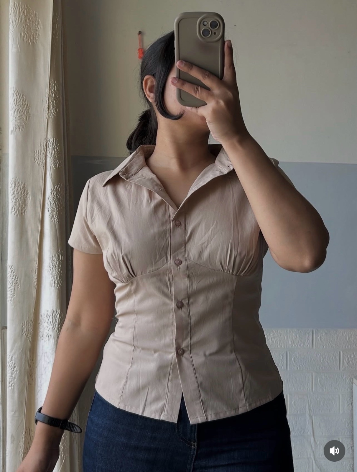 Chemise demi manche beige