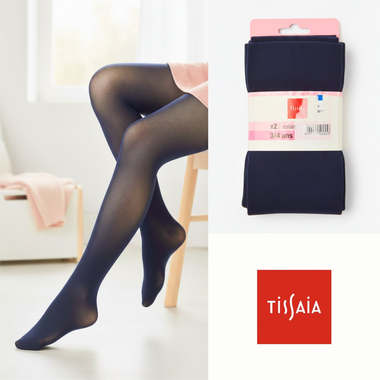 Lot de 2 paires de collants fille 3-4 ans unis