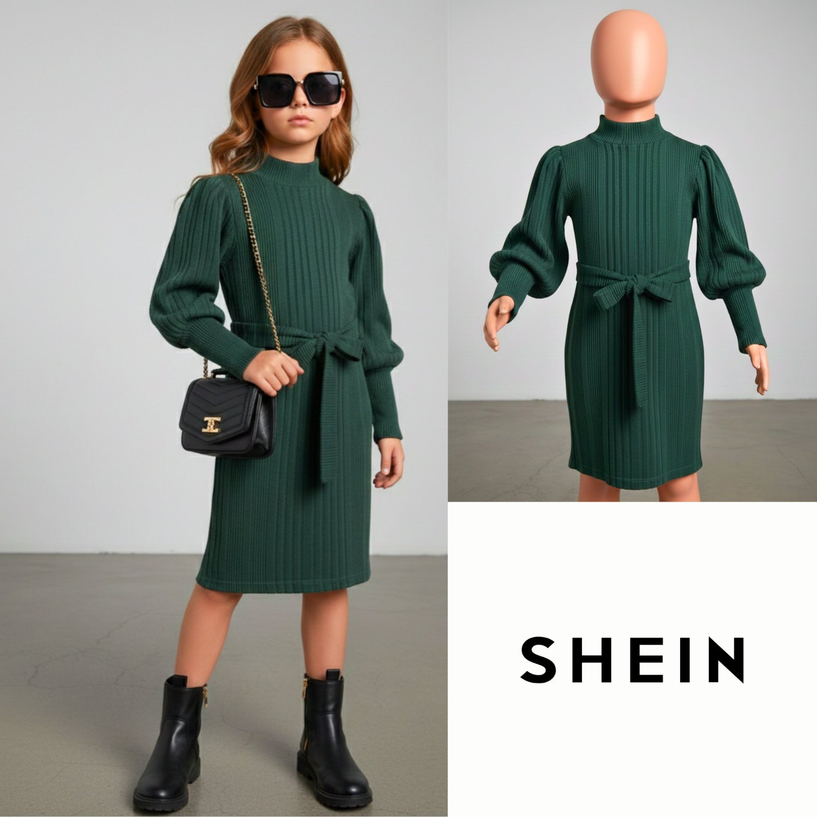 Sublime robe pull fashion vert sapin SHEIN 7 ans
