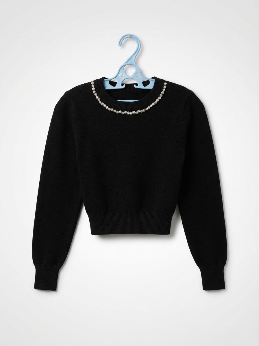 Pull cropped avec perles et strass