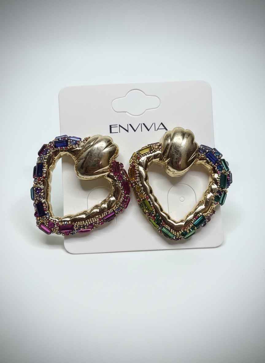 Boucles d'oreilles coeur avec strass 