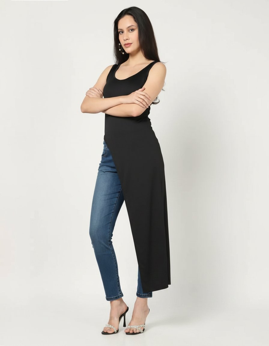 Top long Asymétrique Noir