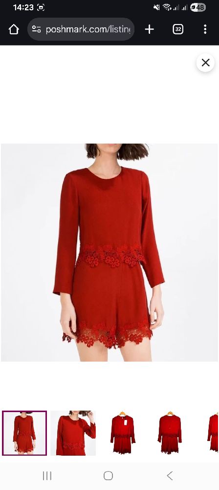 Combishort rouge zara avec dentelle 