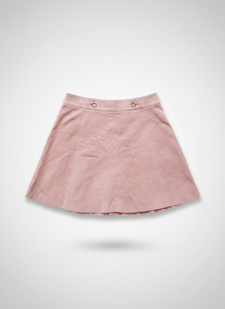 H&m dusty pink faux suede a-line mini skirt with gold grommets