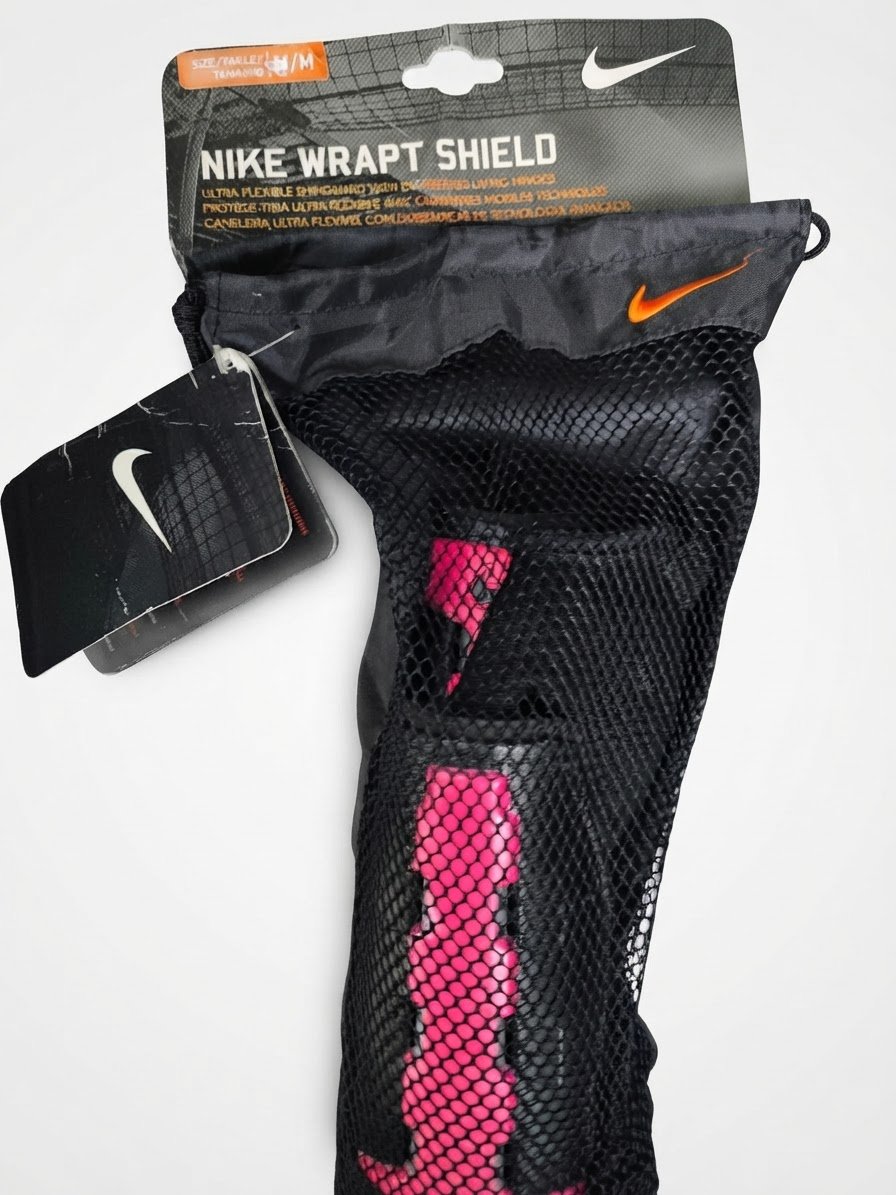 Protège-tibias Nike Wrapt Shield Rose/Noir avec chevillères - Taille M - Neuf