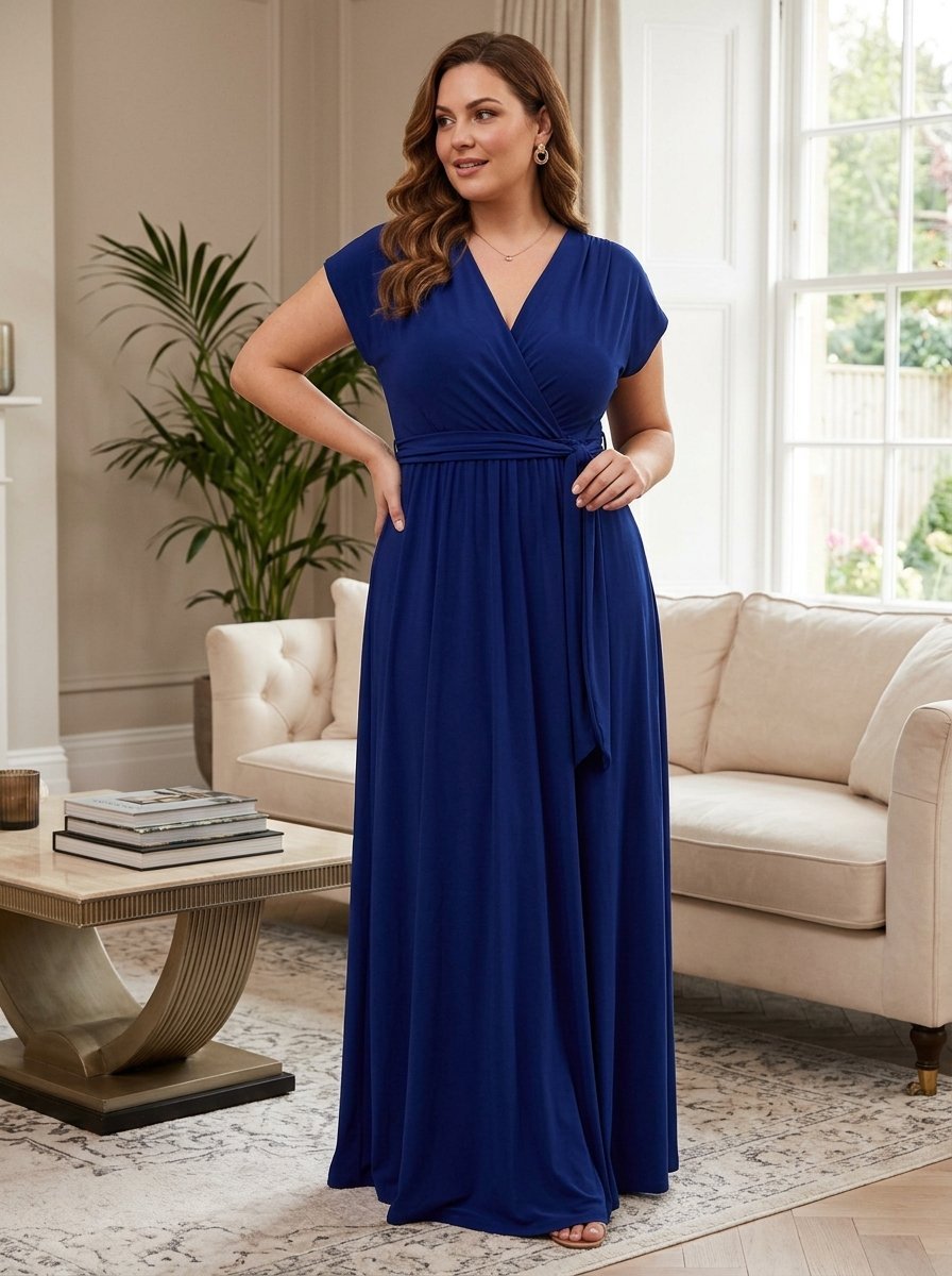 Robe Longue / Combinaison Bleue Roi Cache-Cœur Evans - Grande Taille 52 (Importée de France)