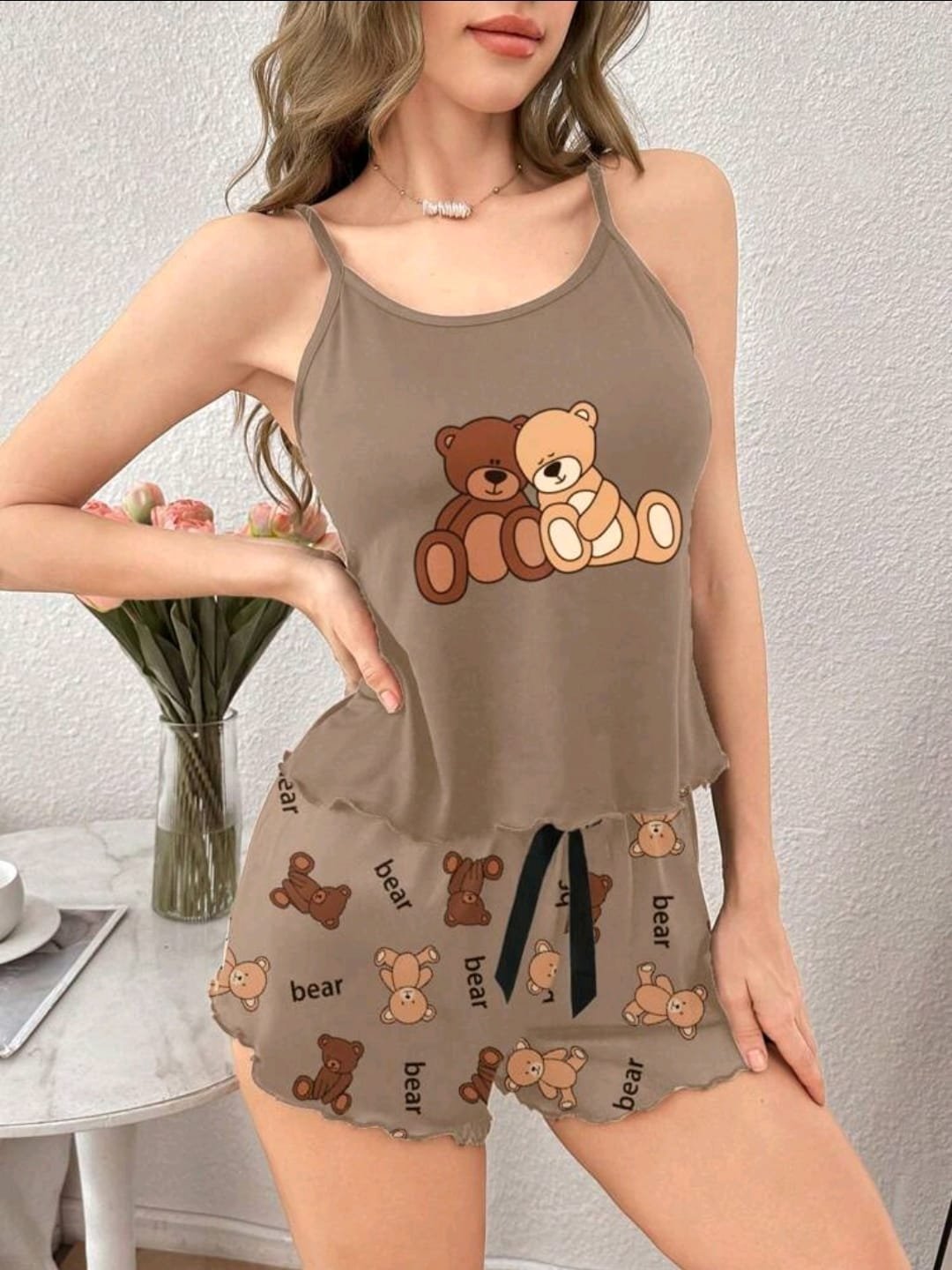 🧸 Ensemble Pyjama Nuisette SHEIN Ours Mignons – Marron – Taille L (Neuf) 🧸