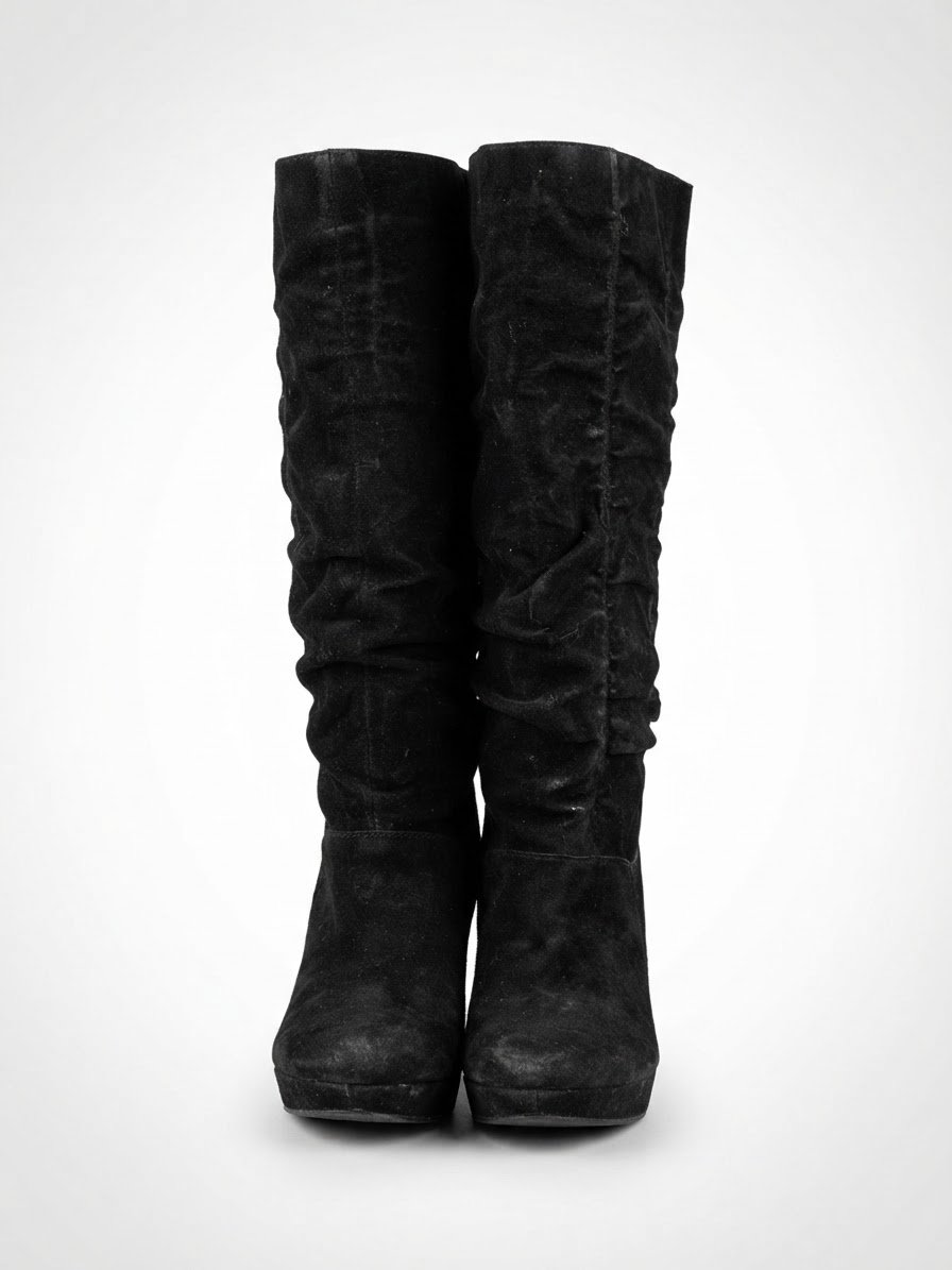 Bottes hautes plissées compensées Catwalk noires.Neuves (défaut intérieur)