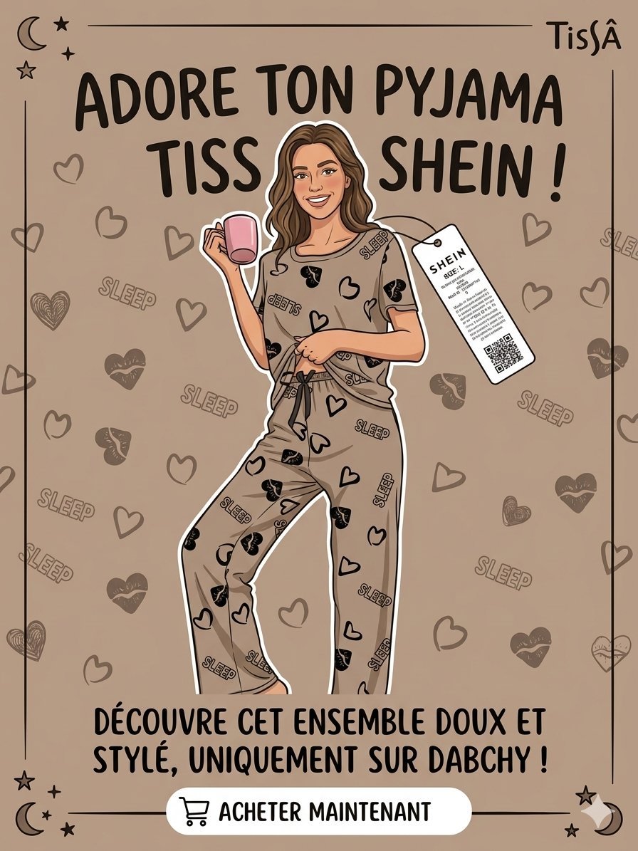 Pyjama 2 pièces marron motifs cœurs et lèvres SHEIN – Taille L (Neuf)