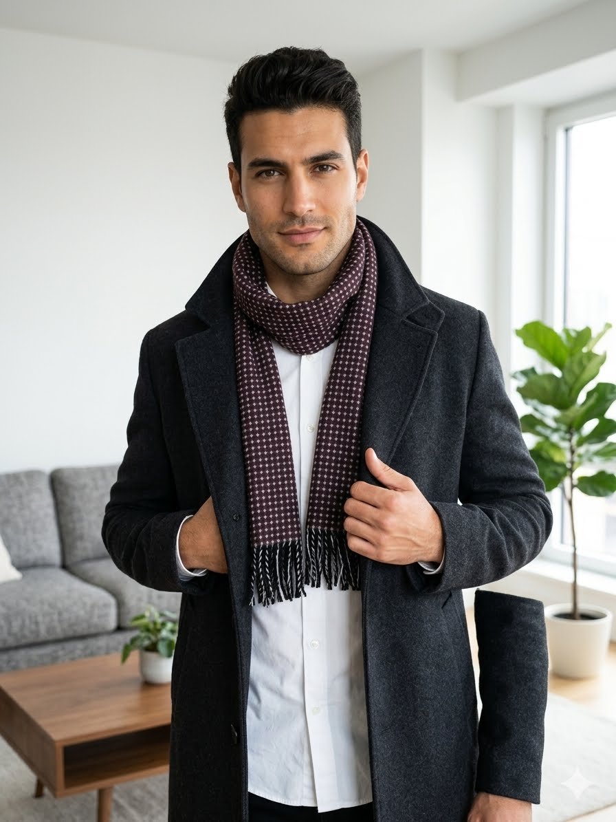 Écharpe homme neuve Devred (AM Au Masculin) – Style chic bordeaux et noir ✨
