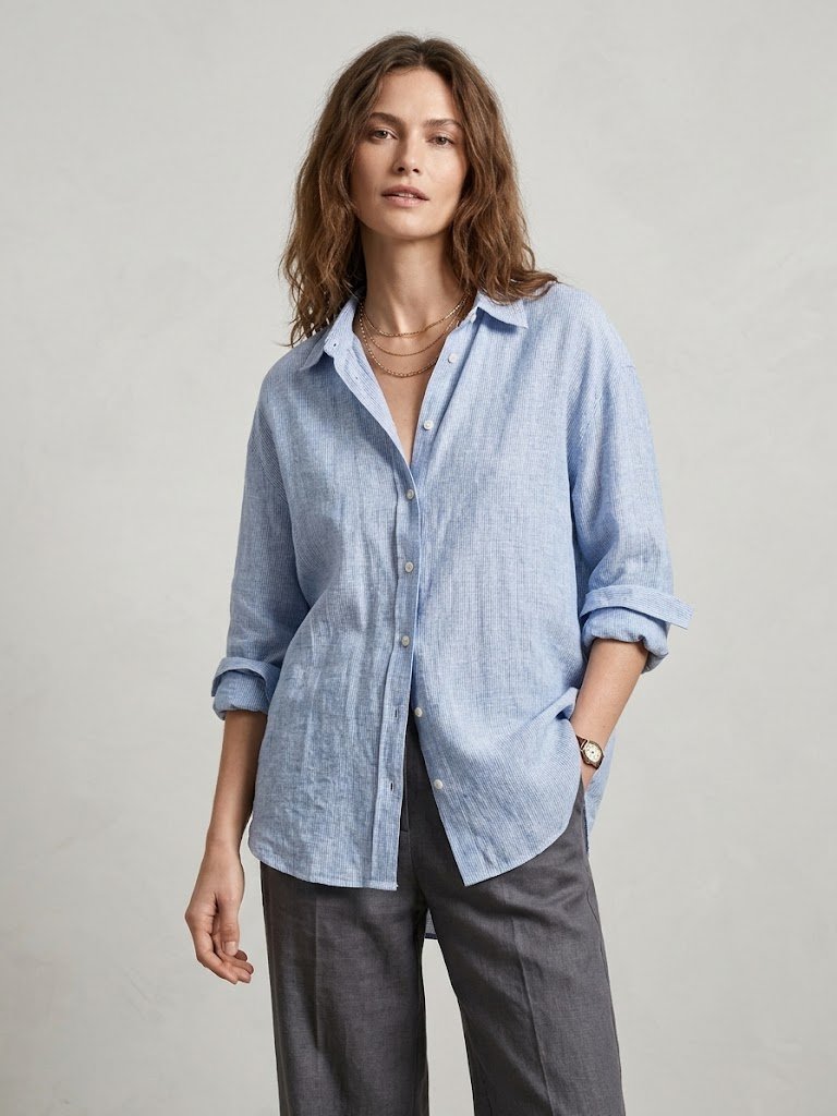 ✨ Chemise en lin Zara bleue rayée - Taille XL - Neuve