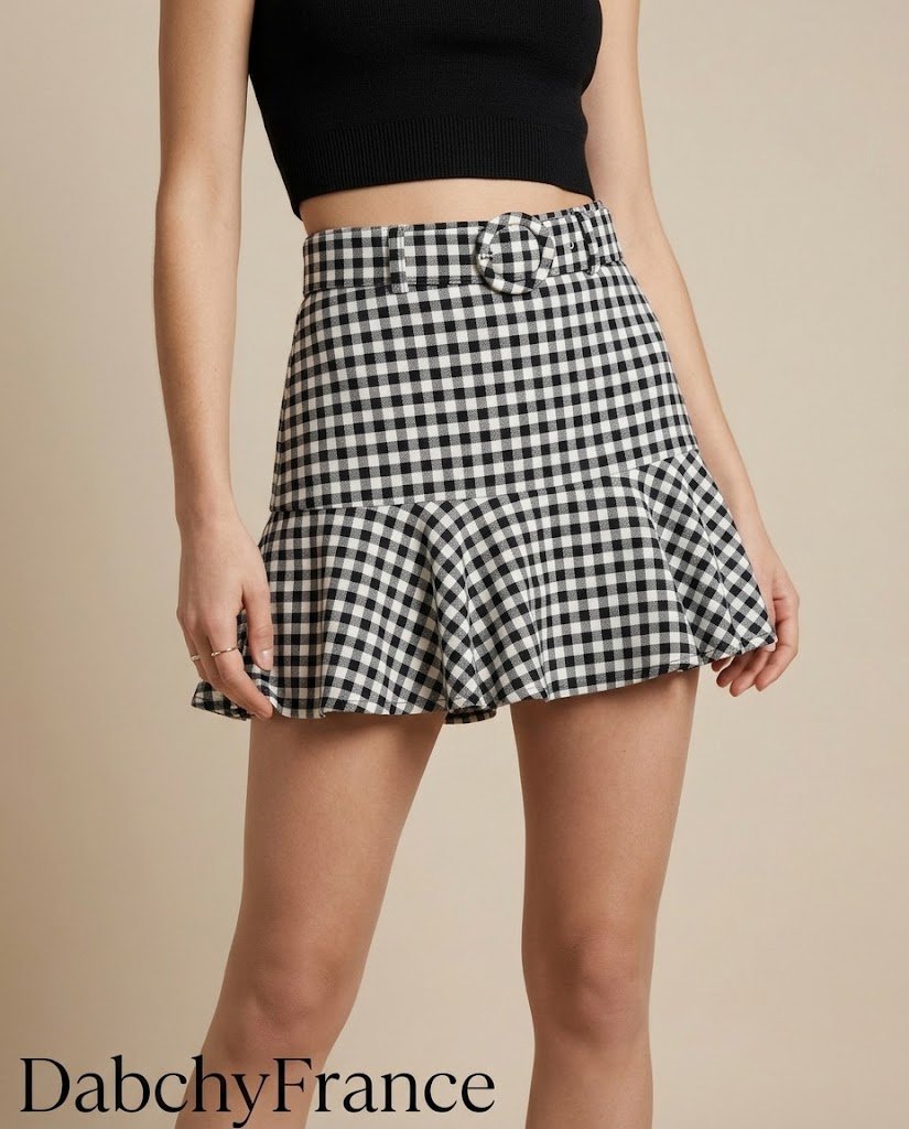 Jupe-short Zara à carreaux vichy & ceinture assortie — (Taille XS)