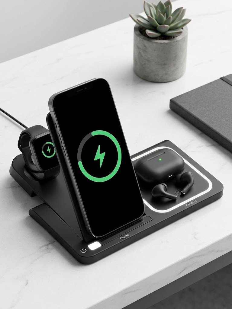 Station / Support de charge sans fil rapide 3-en-1 pliable