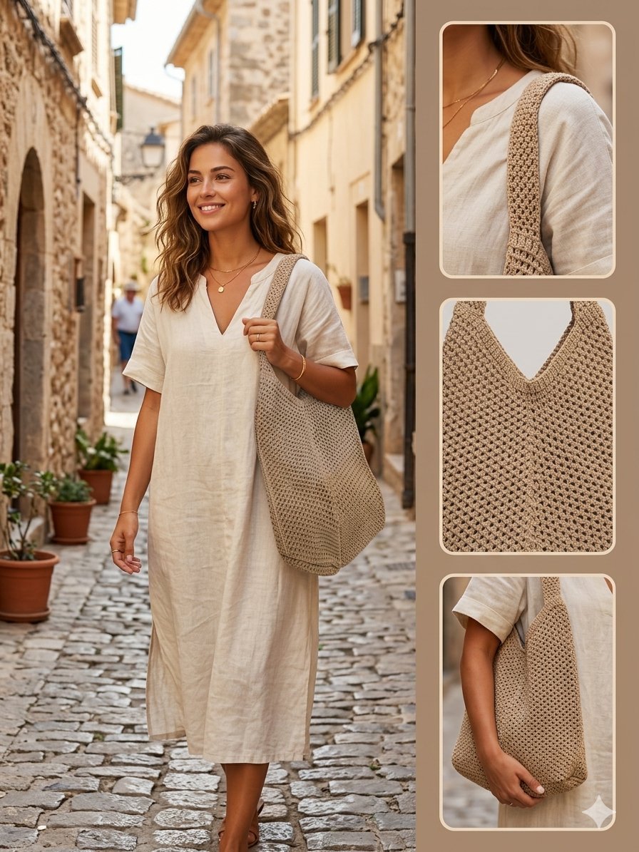 ✨ Sac cabas souple en crochet beige – NEUF ✨