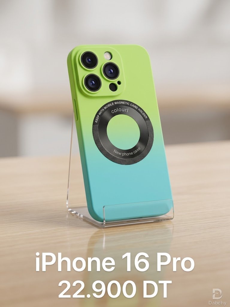 Coque Magnétique iPhone 16 Pro – Dégradé Vert Lime & Bleu Turquoise (Neuve)
