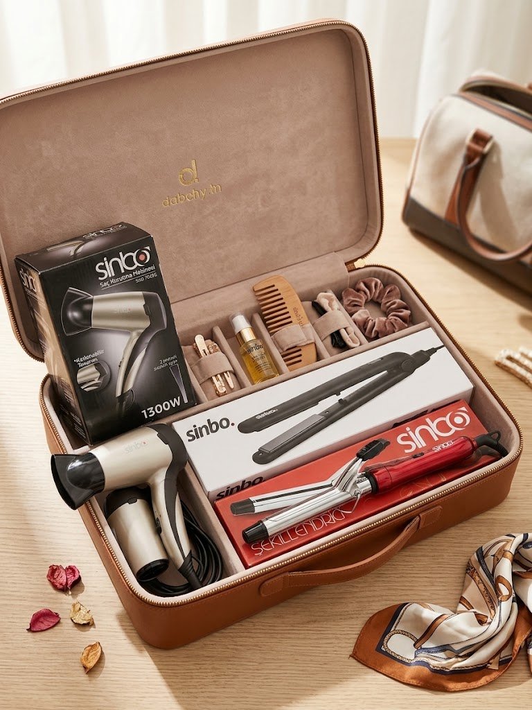 ✨ Pack Coiffure Voyage / Mini-Pack Beauté Cheveux Sinbo (Sèche-cheveux pliable + Lisseur + Boucleur) ✨