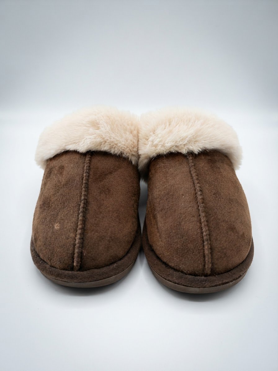 Chaussons/Mules d'intérieur en suédine marron & fausse fourrure - Pointure 41