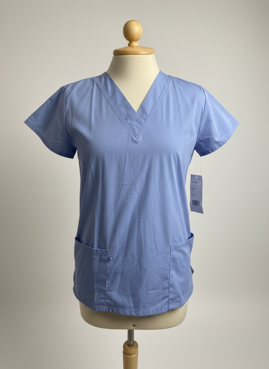 Cette tunique est un haut d'uniforme médical bleu clair avec col en V de la marque greentown