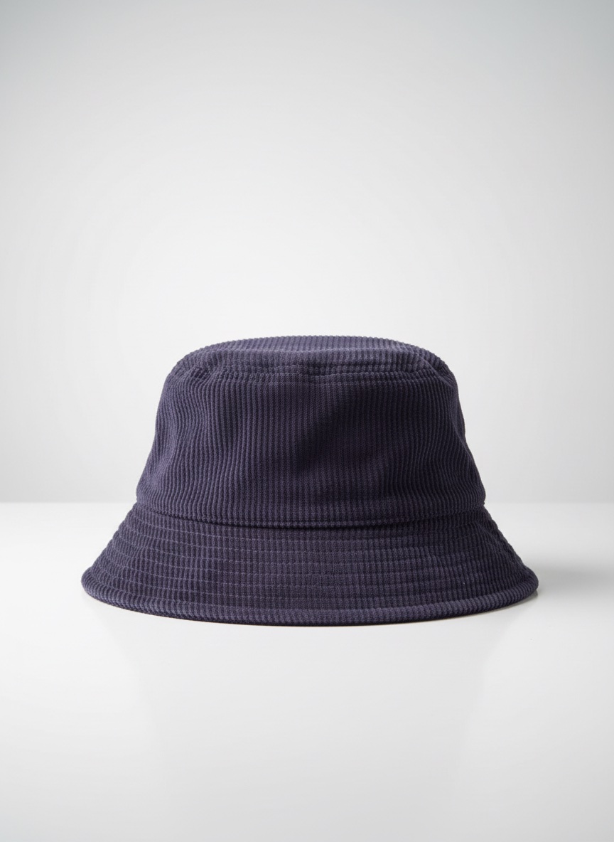 Ce chapeau est un bob en velours côtelé bleu marine H&M