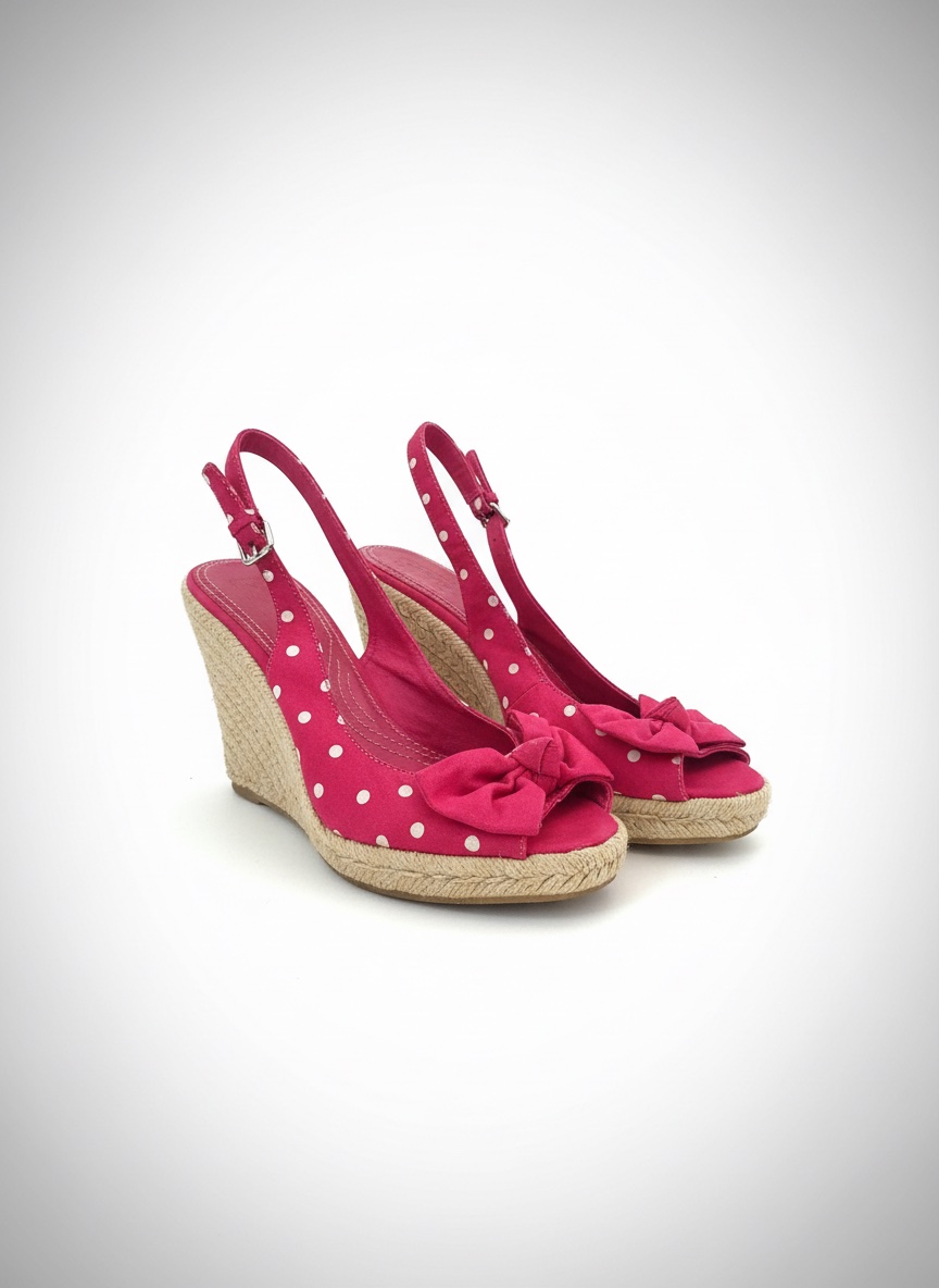 Ces sandales à talons compensés ZARA sont ornées d'un motif à pois et d'un nœud décoratif