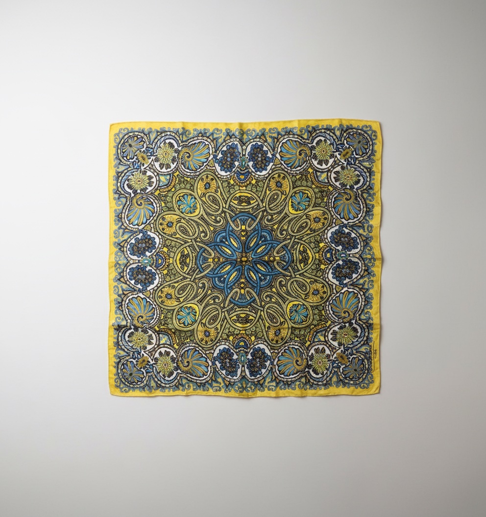 Foulard jaune citron bleu turqoise