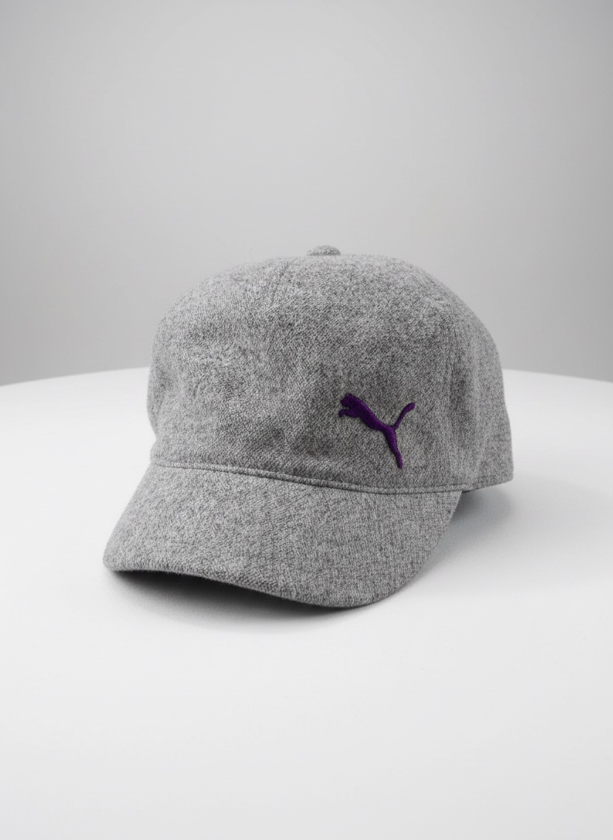 Cette casquette grise Puma arbore un logo félin brodé en noir sur le côté