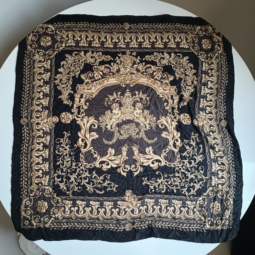Cette tapisserie de style Napoléon III présente un motif de rinceaux et de fleurs doré sur un fond noir