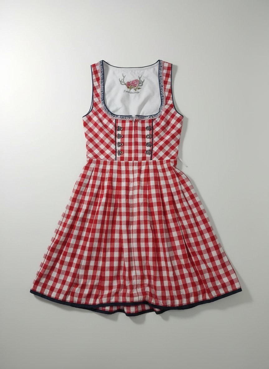 Robe Traditionnelle Dirndl Bavaroise à Carreaux Rouges et Blancs