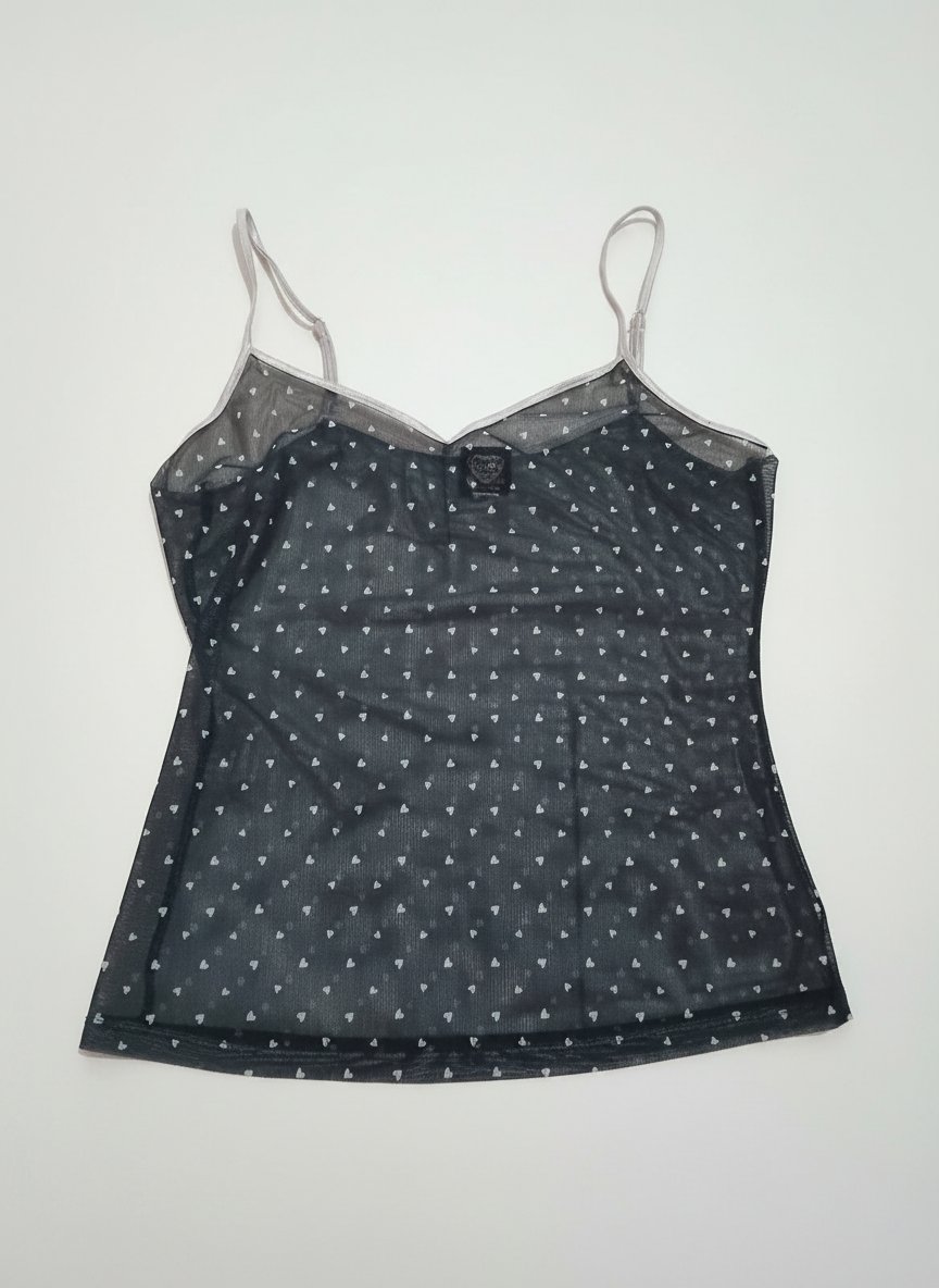 Top Transparent en Tulle à Motifs Cœurs (Style Y2K / Grunge)