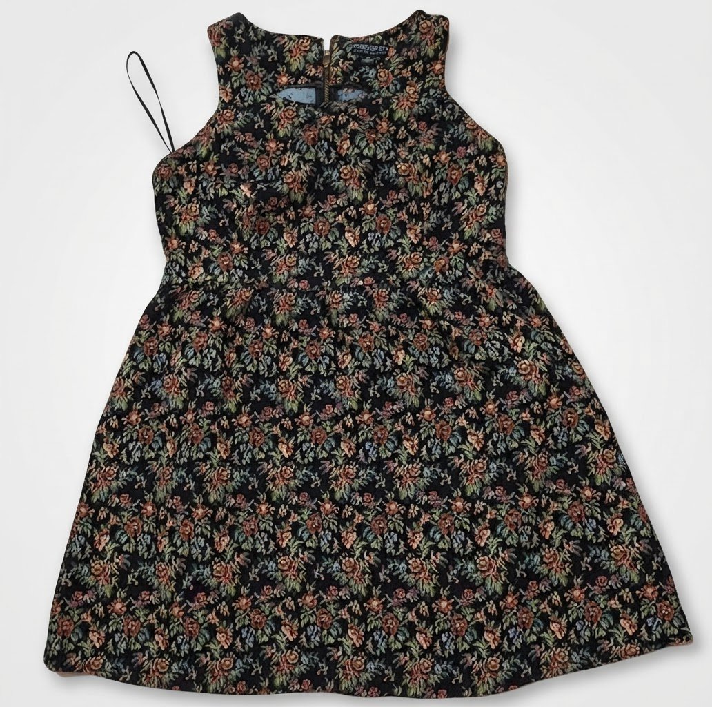 🌺 Robe Courte / Chasuble Style Tapisserie & Vintage Floral 