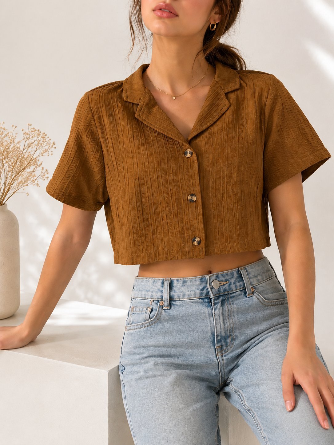 Chemise courte marron 