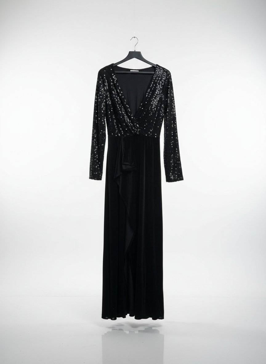  robe longue noire bi-matière au style glamour