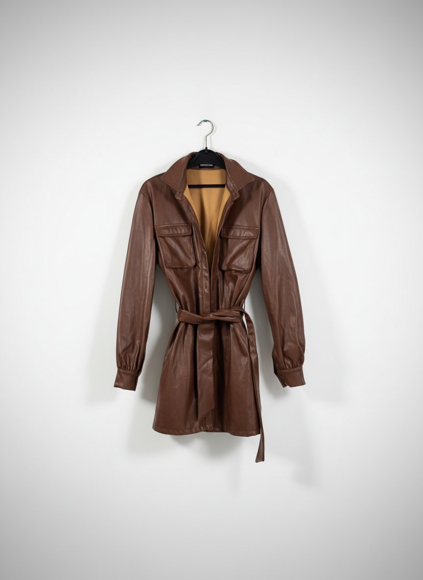Veste chemise en similicuir marron