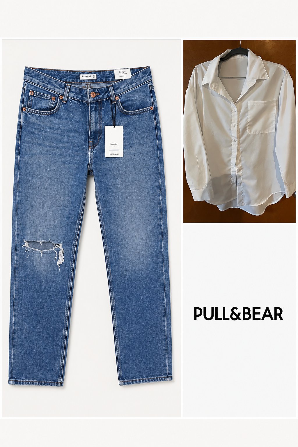 Jean de la marque Pull&Bear boyfriend taille haute + une chemise blanche de la marque shein gratuite 