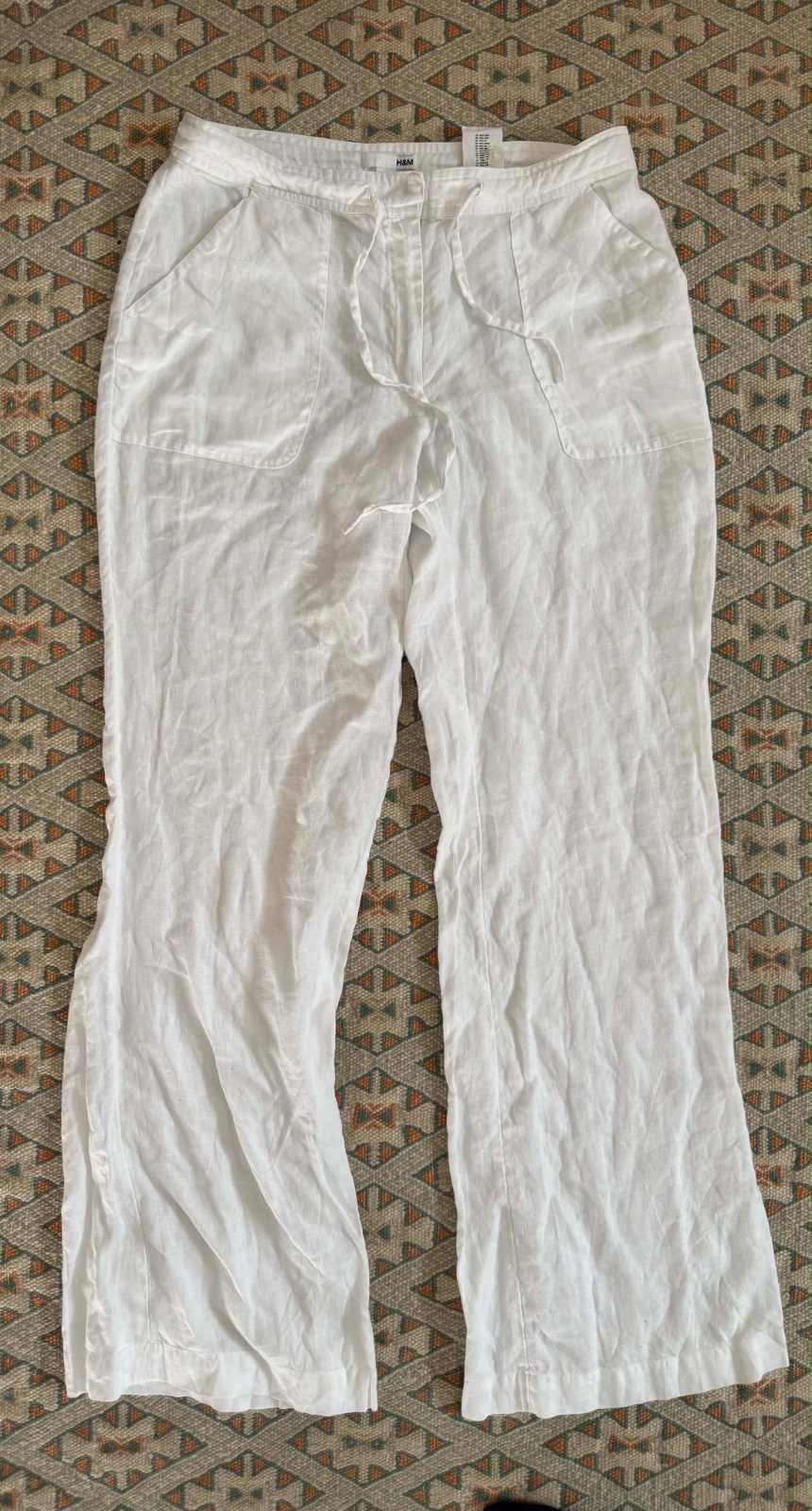 Pantalon blanc d'été large 100% en lin