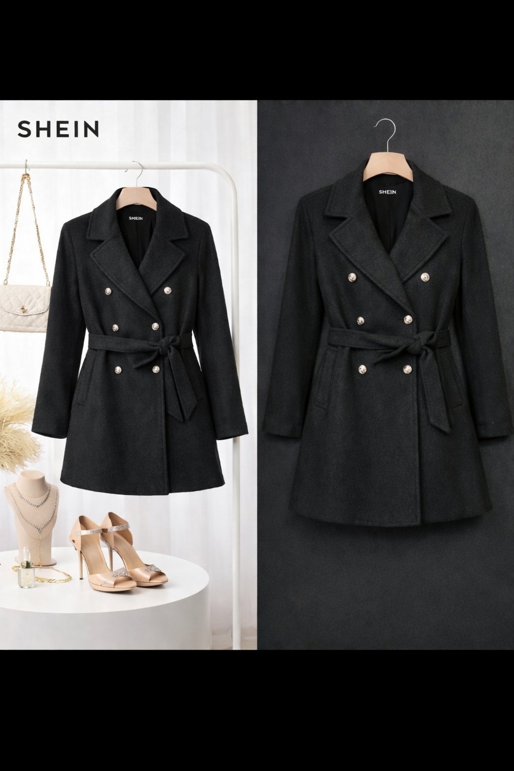 Manteau shein croisé en laine avec ceinture taille M