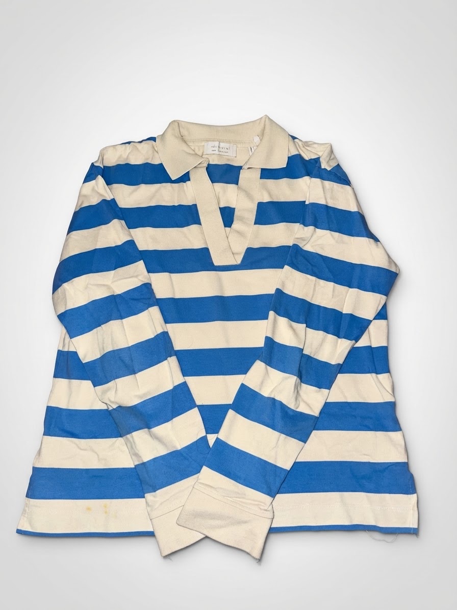Pull Polo à rayures bleu et écru