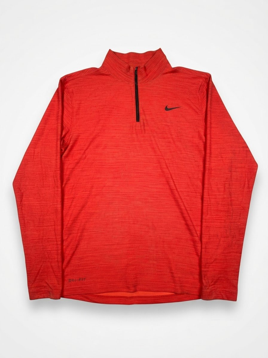 Pull Nike Dri-FIT rouge corail à demi-zip – Taille M